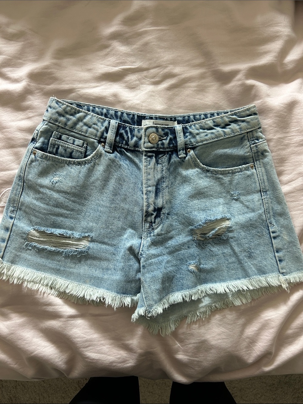 stradivarius Light Blue Distressed Denim Cutoff Shorts